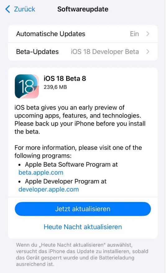 抚顺苹果手机维修分享苹果 iOS / iPadOS 18 开发者预览版 Beta 8 发布 